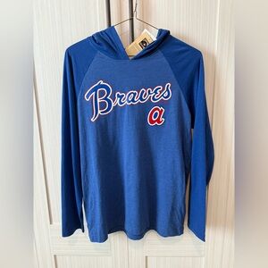 Men's Majestic Royal Blue Atlanta Braves Hoodie Long Sleeve Shirt Medium